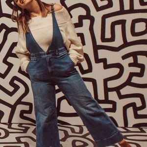 Free People Wide Leg Cropped Denim Jumpsuit